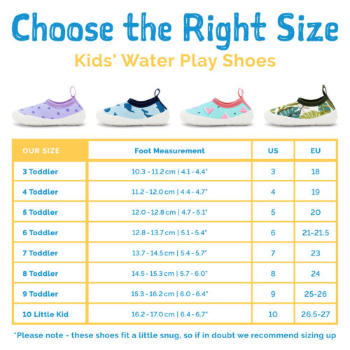 Kids Water Play Shoes Size Chart